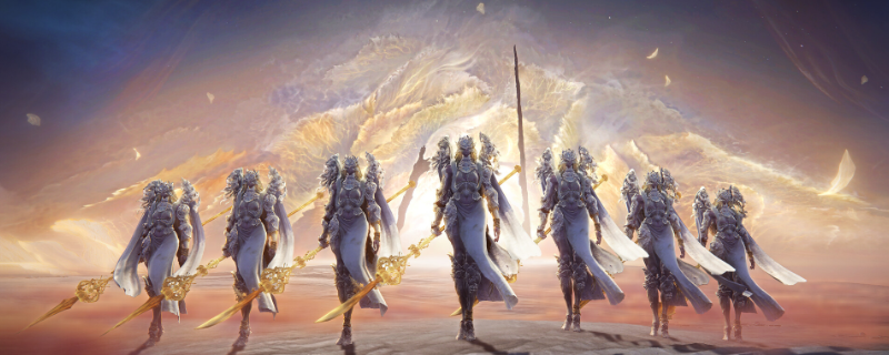 《艾尔登法环》DLC场景中玩家角色站在废墟殿堂前，面对名为‘废弃物之王’的Boss，四周弥漫着紫色迷雾与破碎雕像