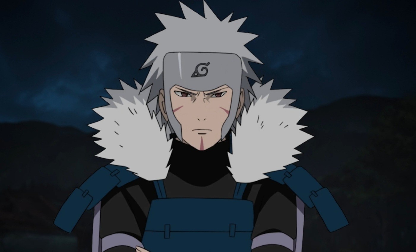 千手扉间[斩舞龙吟]立绘展示，身着蓝色传统和服，手持苦无，眼神锐利，背景为波涛翻涌的水遁特效