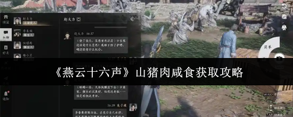 《燕云十六声》中山猪肉咸食的物品图标展示，肉块呈酱褐色，表面泛着油光，背景为古风食谱界面
