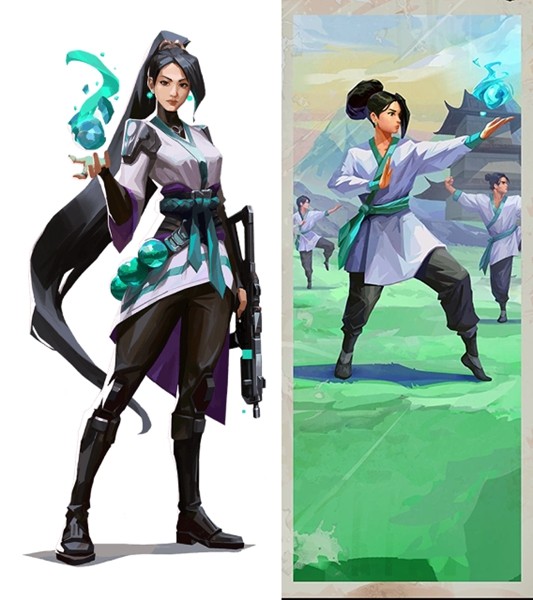 贤者角色立绘，身穿改良版练功服，肩披轻甲，长发随风扬起