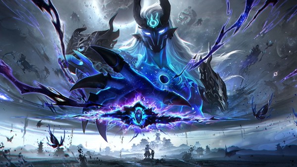 执明神君三维模型展示图，通体银白铠甲覆盖，手持巨盾与长戟，眼神锐利，周身环绕淡金色护盾特效