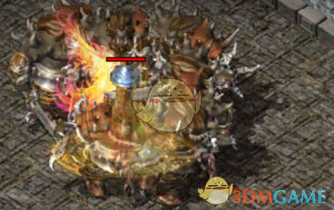 法师职业在怪物群中释放地狱雷光技能，周围火焰四溢，视觉效果震撼