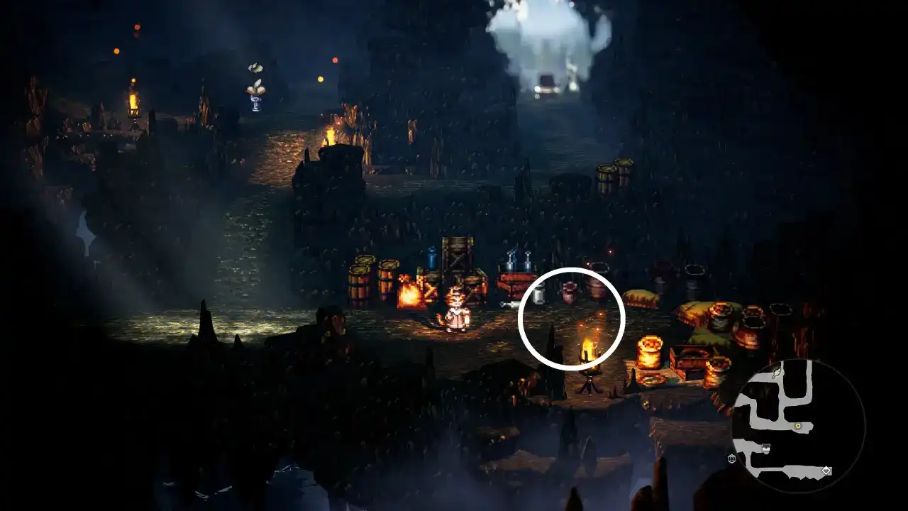 积水洞窟内部场景，潮湿岩壁滴水不断，中央石台上一枚发着微光的书信碎片静静等待拾取