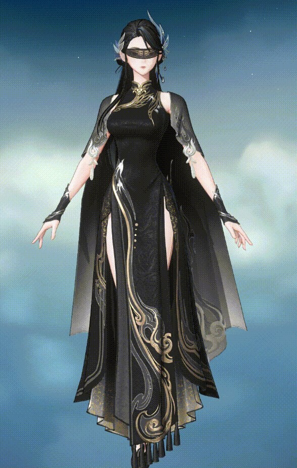 时装背面细节图，背部展开如羽翼般华丽