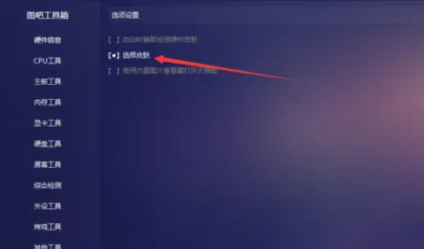 设置窗口内‘选择皮肤’选项被高亮显示，下方为可选皮肤预览缩略图