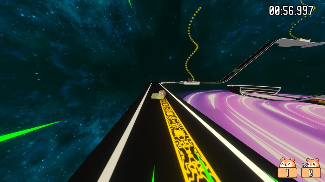 俯视视角下的大型多人比赛起跑瞬间，八只仓鼠整齐排列在起始线上，气氛紧张热烈