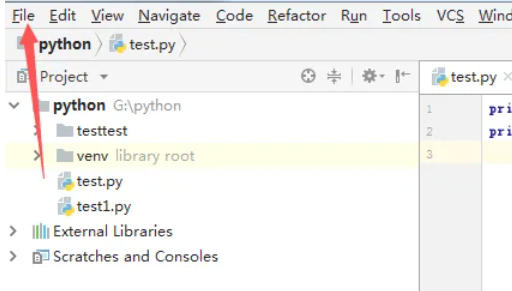 PyCharm菜单栏展开File菜单，高亮显示Save As...选项