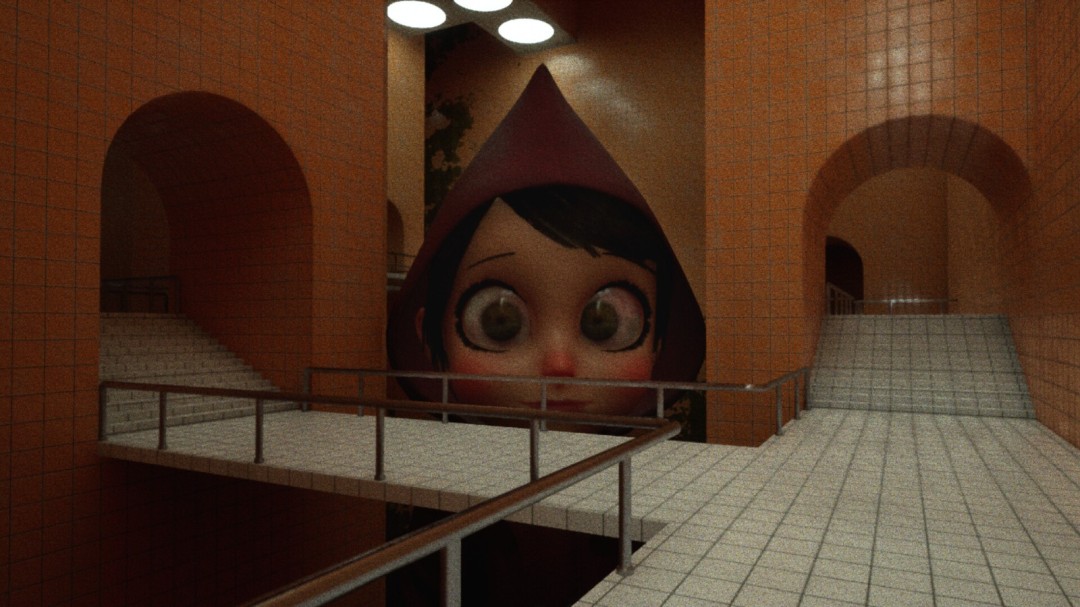 追逐战画面：主角在镜面长廊狂奔，无数倒影中唯有一双瞳孔泛着非人黄光，正同步逼近