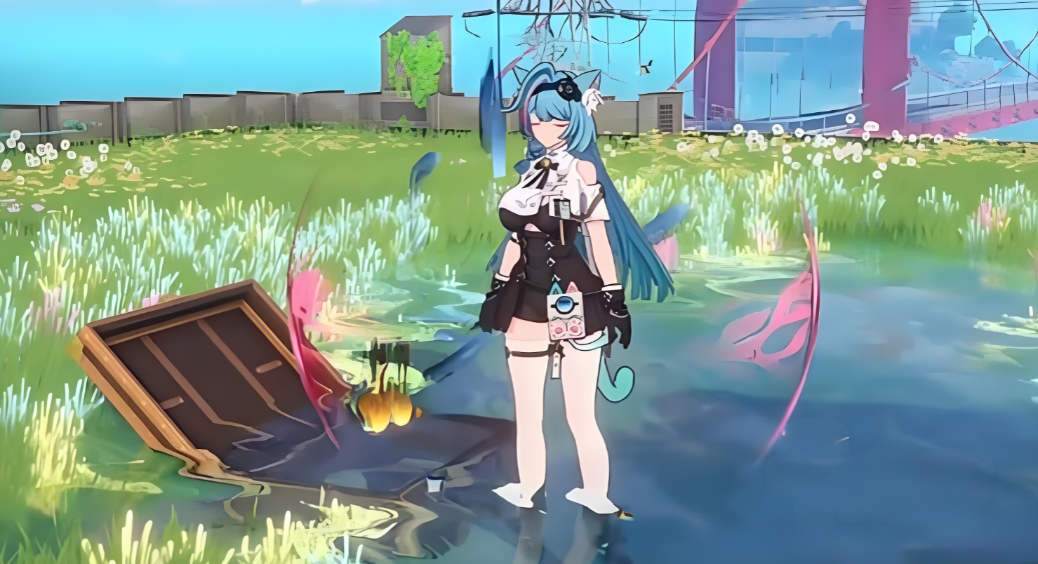 海特洛中央广场异常点爆发瞬间：紫色能量波纹席卷地面，玩家角色跃起躲避崩裂的全息广告屏，背后可见扭曲的空间裂缝