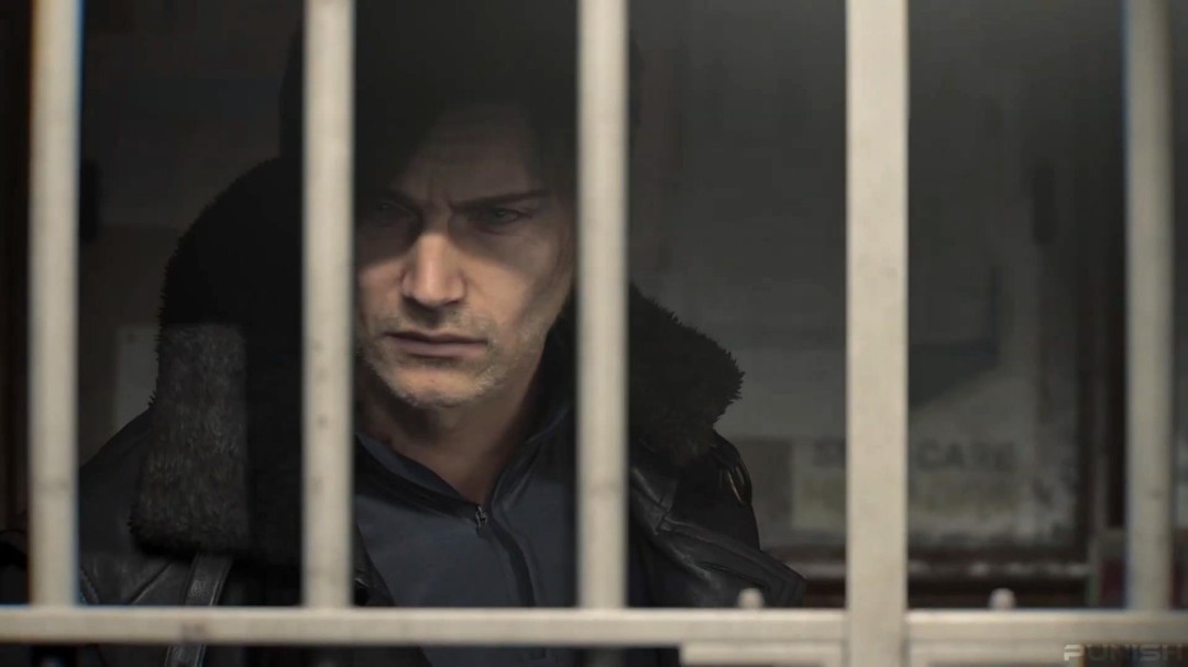 《生化危机9：安魂曲》官方宣传图：阴冷雨夜下的哥特风教堂废墟，断壁残垣间透出诡异红光，远处模糊身影手持长柄武器伫立，氛围压抑而充满悬念