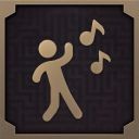 游戏内成就图标特写：黄色感叹号图标搭配动感舞者剪影，下方标注白色文字‘动作真棒！’及副标题‘像没人看着一样尽情舞蹈’