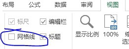 Excel‘视图’选项卡，‘显示’组中‘网格线’复选框已被取消勾选，整个工作表背景变为纯白，无任何辅助线干扰