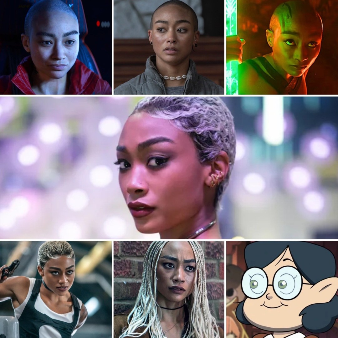 《星际：异端先知》女主乔丹概念艺术图：身着破损战术装甲，半张脸覆有发光神经接口，眼神坚毅望向远方，背景为崩塌的巨型太空站残骸，光影对比强烈