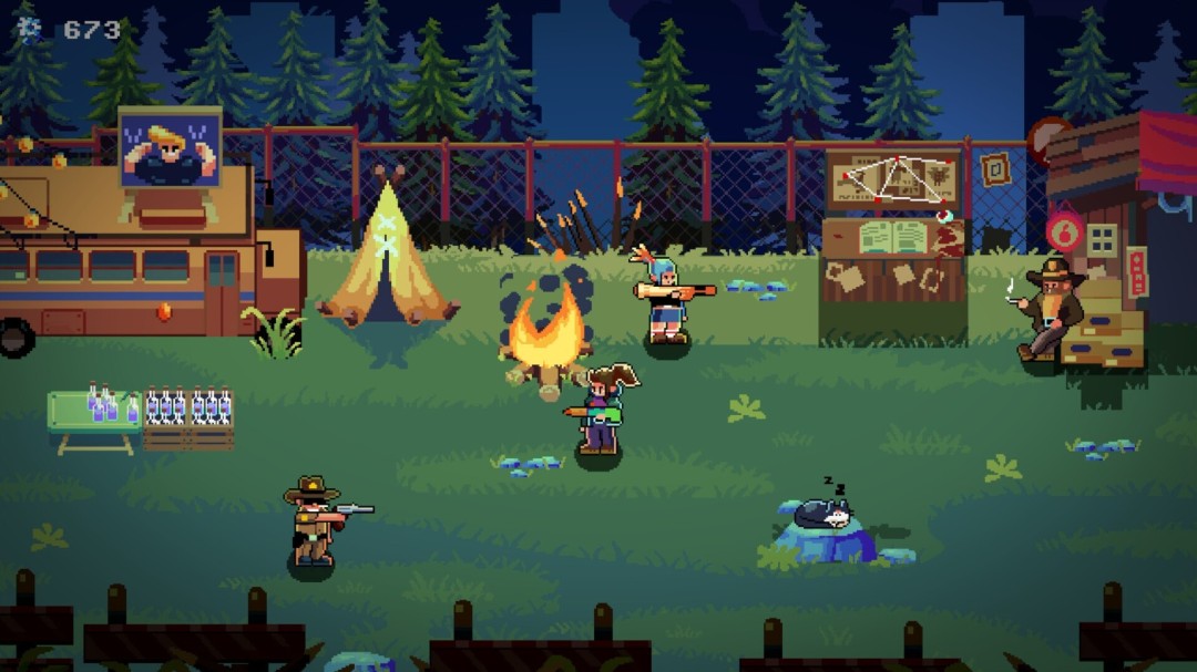 多人合作模式概念图：四名不同职业幸存者背靠背组成防御圈，中间地面投影出闪烁的撤离直升机坐标，四周尸潮如墨汁般不断涌来