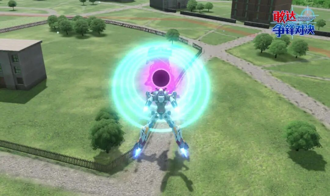 角色背身操作特写：机体背部装甲展开，能量流汇聚于肩部，预示形态切换启动