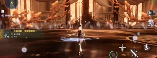 副本战斗实机画面：角色跃起挥剑劈开空中冰晶，地面浮现环形共鸣波纹，远处Boss正凝聚巨型冰锥，左上角显示倒计时‘00:18’与血条读数