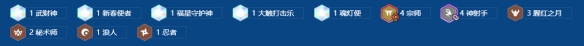 羁绊徽章可视化示意图：四个发光的‘神射手’徽章与四个跃动的‘宗师’徽章环绕中心，下方标注‘3猩红’‘2秘术’等次要羁绊图标，清晰呈现多羁绊叠加效果