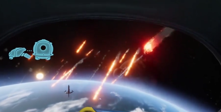 主角在冰原奔跑场景：角色呼出白气凝成霜粒，脚下冰面随步伐迸裂，远处风雪中隐约可见锈蚀金属结构轮廓