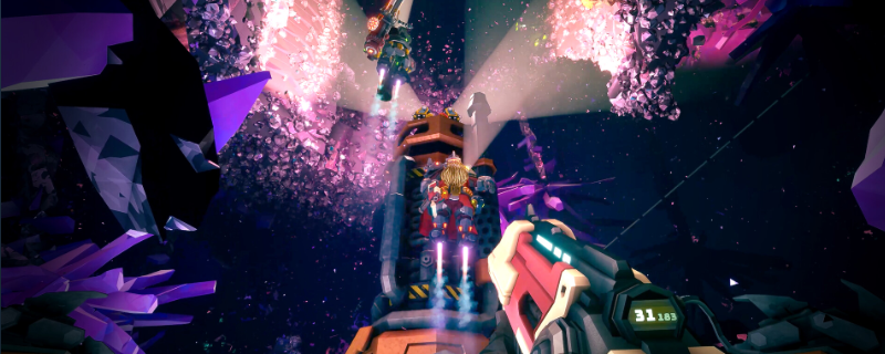 《深岩银河》游戏内第一人称视角特写：矮人角色正持重型步枪瞄准，准星微颤，UI右下角显示‘RELOADING’状态，背景岩壁布满发光苔藓与钻孔痕迹’