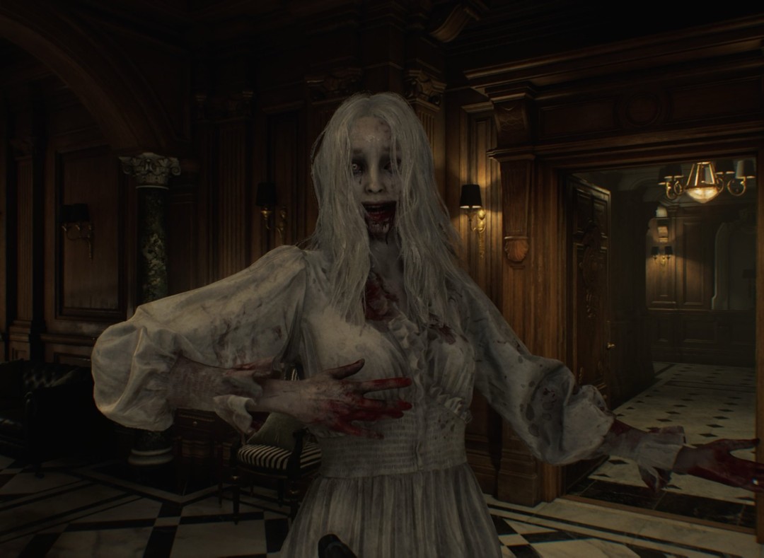 Vasiliel Cosplay特写：高度还原Selena Corey的面部妆容与姿态，背景虚化为哥特式窗棂剪影，光影对比强化其病态圣洁感