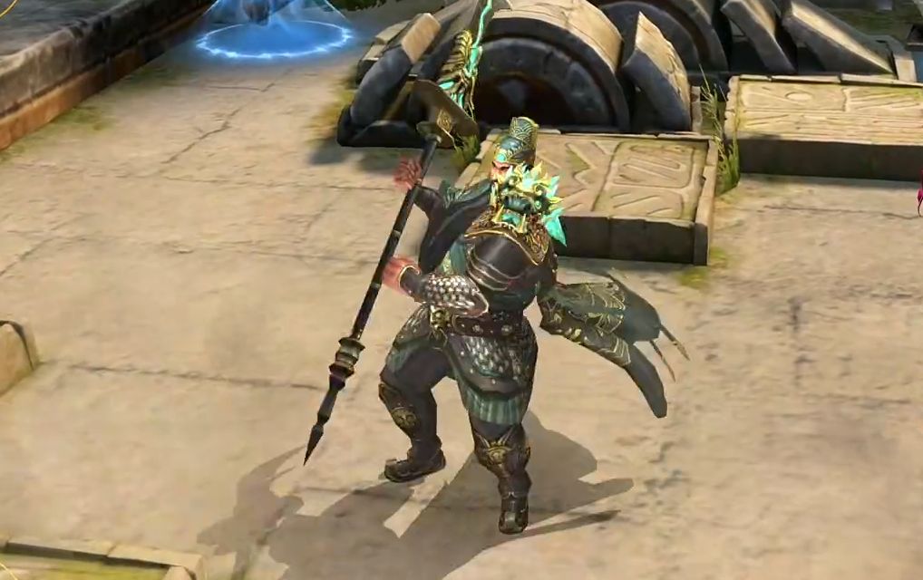 UI细节图：关羽技能面板中两个被动技能并列展示，左侧【过关斩将】图标旁标注‘+10%生命回复’，右侧【一骑当千】图标闪烁微光，下方计时器显示‘冷却中：3.2s’