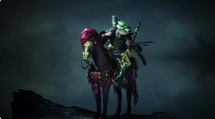 多角色组合示意图：关羽居中持刀怒吼，左侧冰霜法师释放大招冻结敌军，右侧雷系射手蓄力瞄准，三人脚下浮现联动光纹，标注‘刀势共鸣·青龙阵’