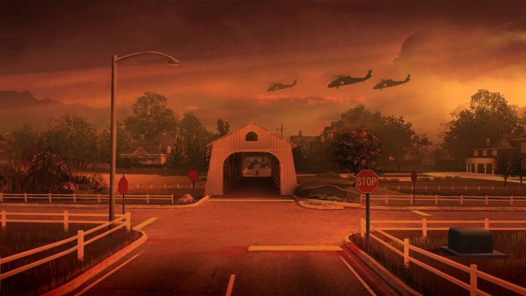 分镜式概念草图：直升机绳降作战序列，四名特战队员正沿钢索滑向浓烟滚滚的摩天楼顶，背景城市天际线被火光撕裂