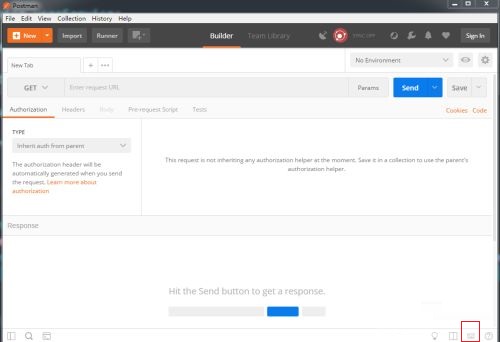 Postman右下角键盘图标特写，图标为白色键盘轮廓，背景为浅灰圆角矩形底衬