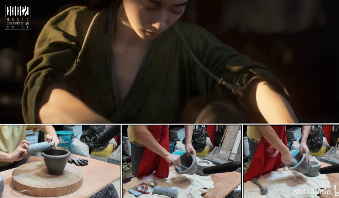 截图五：俯拍视角下沸腾铜锅全景，红油浮沉、辣椒翻滚，几片毛肚在汤面微微舒展