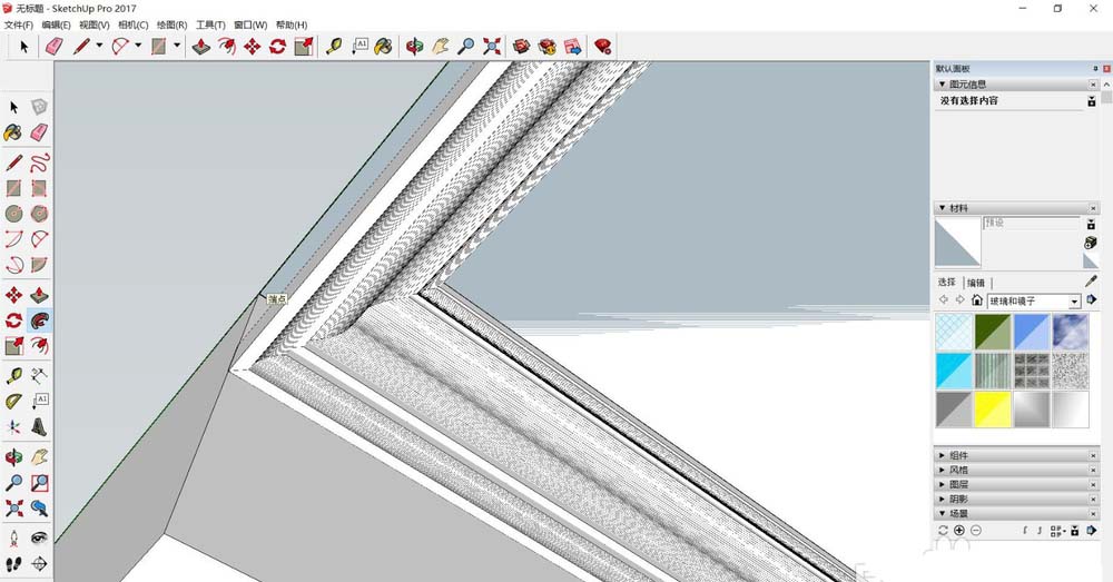 吊顶模型在完整房间场景中的嵌入效果，与墙体、灯具等构件比例协调，空间关系准确