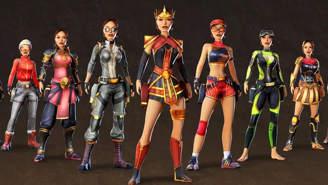 《古墓丽影三部曲：重制版》挑战模式更新后的新服装对比图，左侧为原版劳拉经典造型，右侧为更新后疑似低精度贴图的新装束，角色立于废墟场景中，视觉观感明显失衡