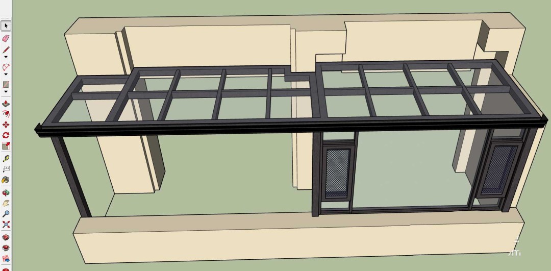 SketchUp界面截图：左侧为工具栏‘材质’按钮高亮显示，右侧‘风格’面板展开，‘编辑’与‘水印设置’选项清晰可见