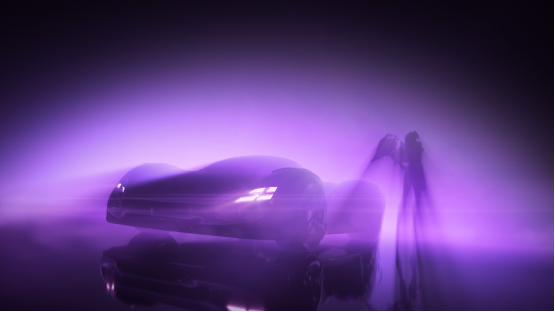 游戏内概念渲染图：英雄半身剪影立于环形赛道中央，肩部延伸出GT3标志性宽体轮拱结构，周身环绕紫色粒子流与金色弧光轨迹，地面投射出‘911 GT3’浮雕铭牌