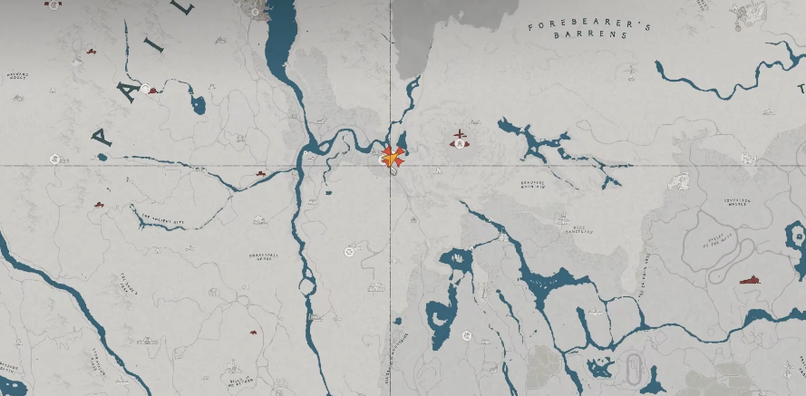 游戏实景截图：风雪中的坍塌石桥，桥下冰河泛着幽蓝微光，桥头散落着破损工具箱与一张被风吹起的泛黄图纸