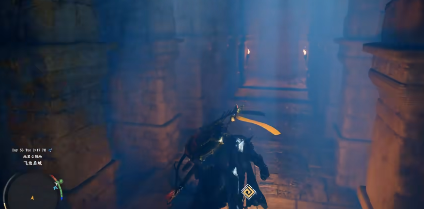 宝箱开启刹那特效：蓝焰暴涨，金光炸裂，伦纳德双手火炮悬浮旋转，炮管符文逐一亮起