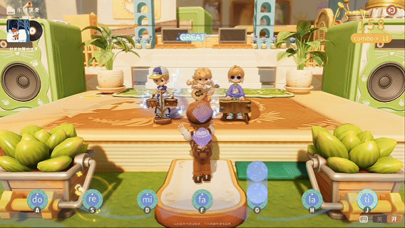 动态GIF：四名不同造型的小人围坐在圆形地毯上举杯欢庆，背景是暖黄灯光下的木质小屋，窗外飘着雪花，茶几上蛋糕插着闪烁小蜡烛，画面洋溢着未经修饰的节日喜悦