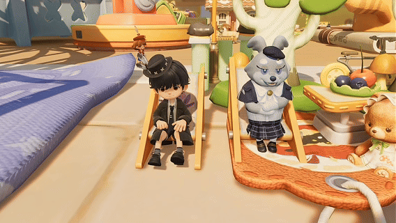 动态GIF：粒粒与三只小动物并排躺在窗台边晒太阳，身体随呼吸微微起伏，阳光在它们身上投下细长影子，窗外树叶摇曳，光斑在墙面缓慢游走，时间仿佛被拉长成蜂蜜般的质地