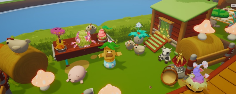 《Garden in》游戏内植物标本集主界面截图：浅绿色柔和背景上整齐排列着数十个带编号的植物卡片，左上角显示‘标本集’手写字体标题，右下角可见高亮的图鉴图标按钮